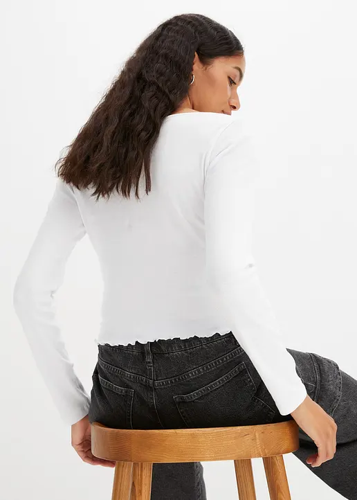 Bonprix Klassisches Rippshirt - Weiß - Damen