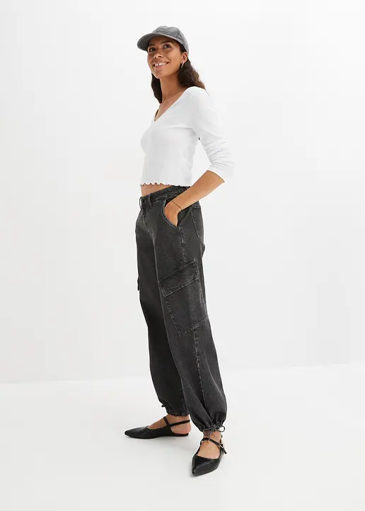 Bonprix Klassisches Rippshirt - Weiß - Damen