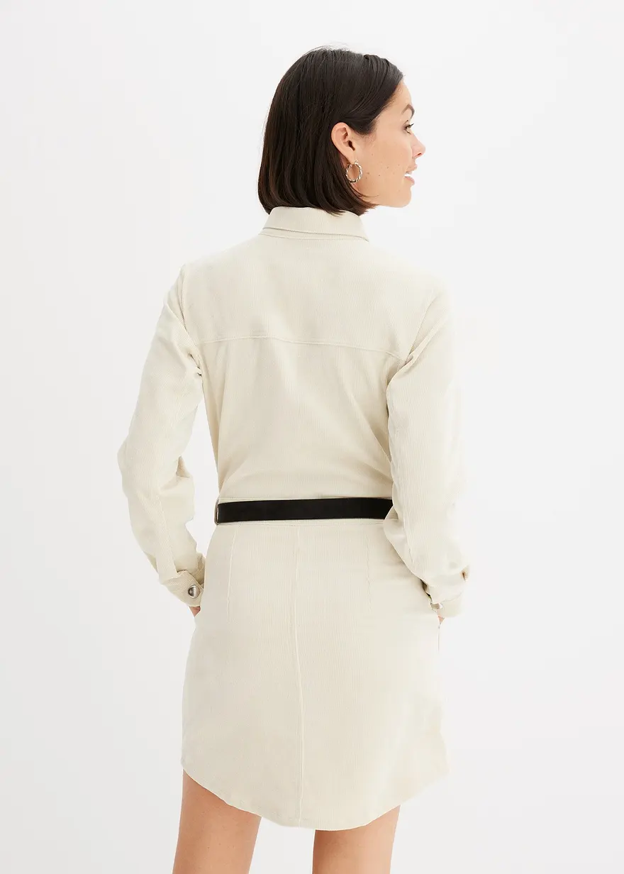 Bonprix Kleid Aus Cord Mit Gürtel - Natur - Damen