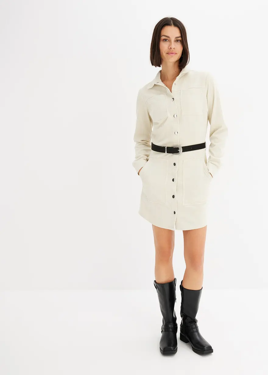 Bonprix Kleid Aus Cord Mit Gürtel - Natur - Damen