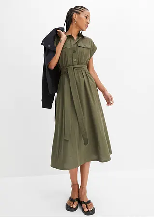 Bonprix Kleid Mit Bindegürtel - Grün - Damen