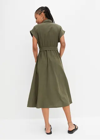 Bonprix Kleid Mit Bindegürtel - Grün - Damen