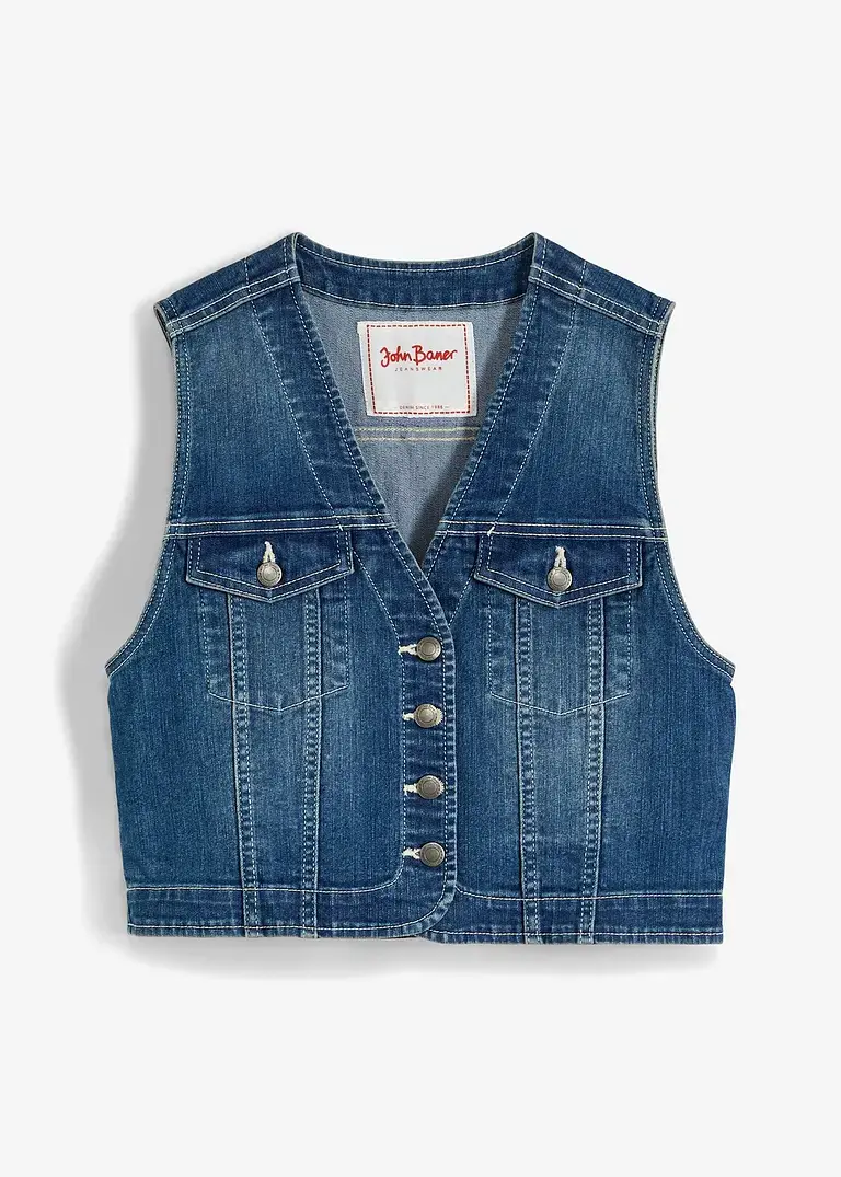 bonprix Kurze Jeansweste mit Taschen - blau - Damen