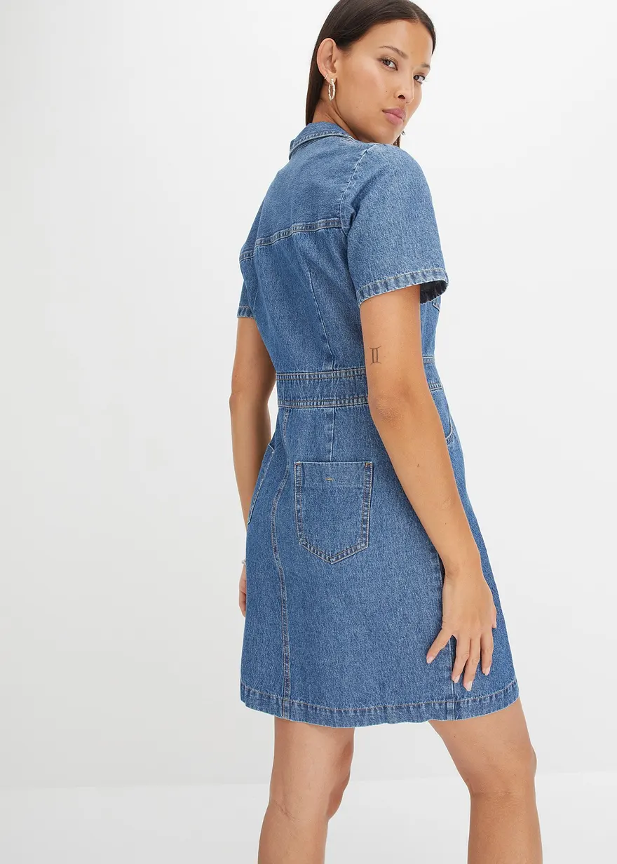 Bonprix Kurzes Denimkleid Aus Baumwolle - Blau - Damen