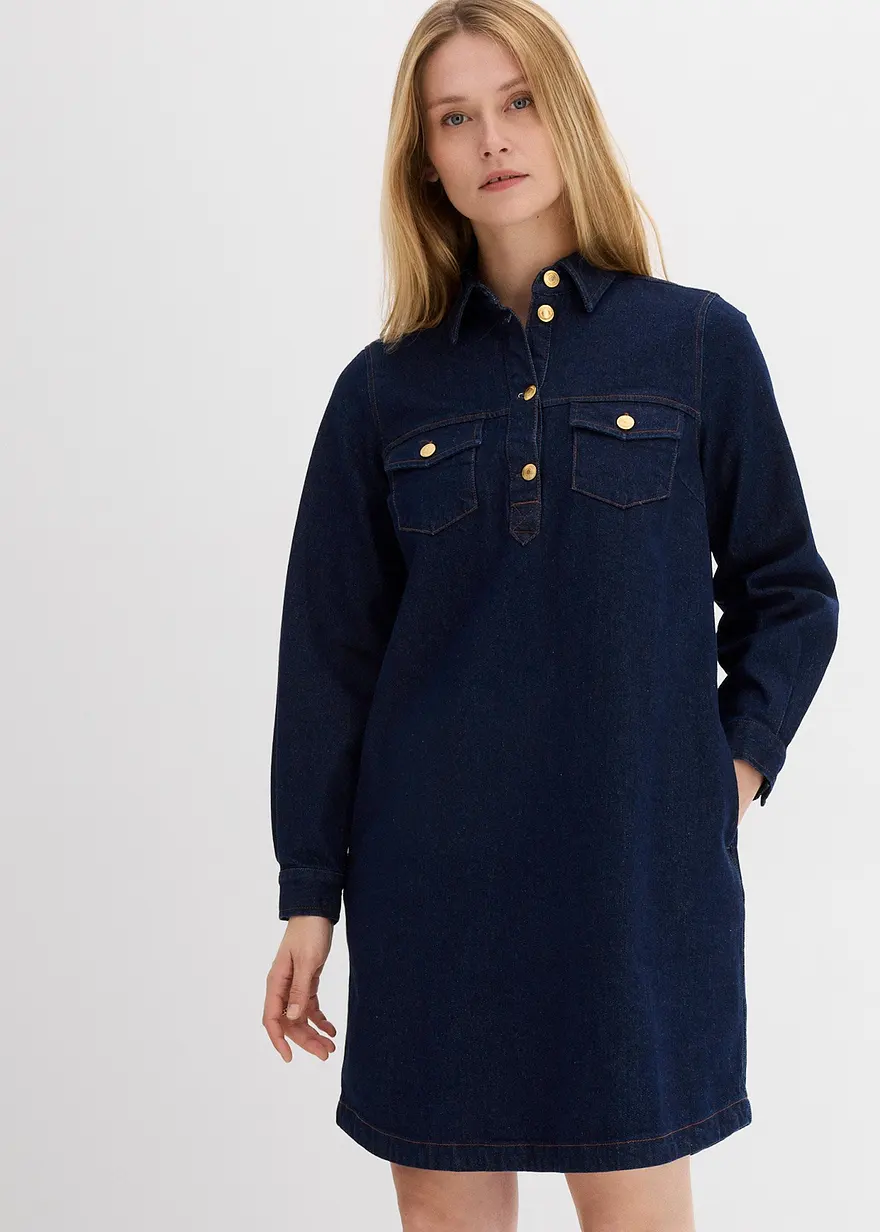 Bonprix Kurzes Jeanskleid Mit Taschen - Blau - Damen