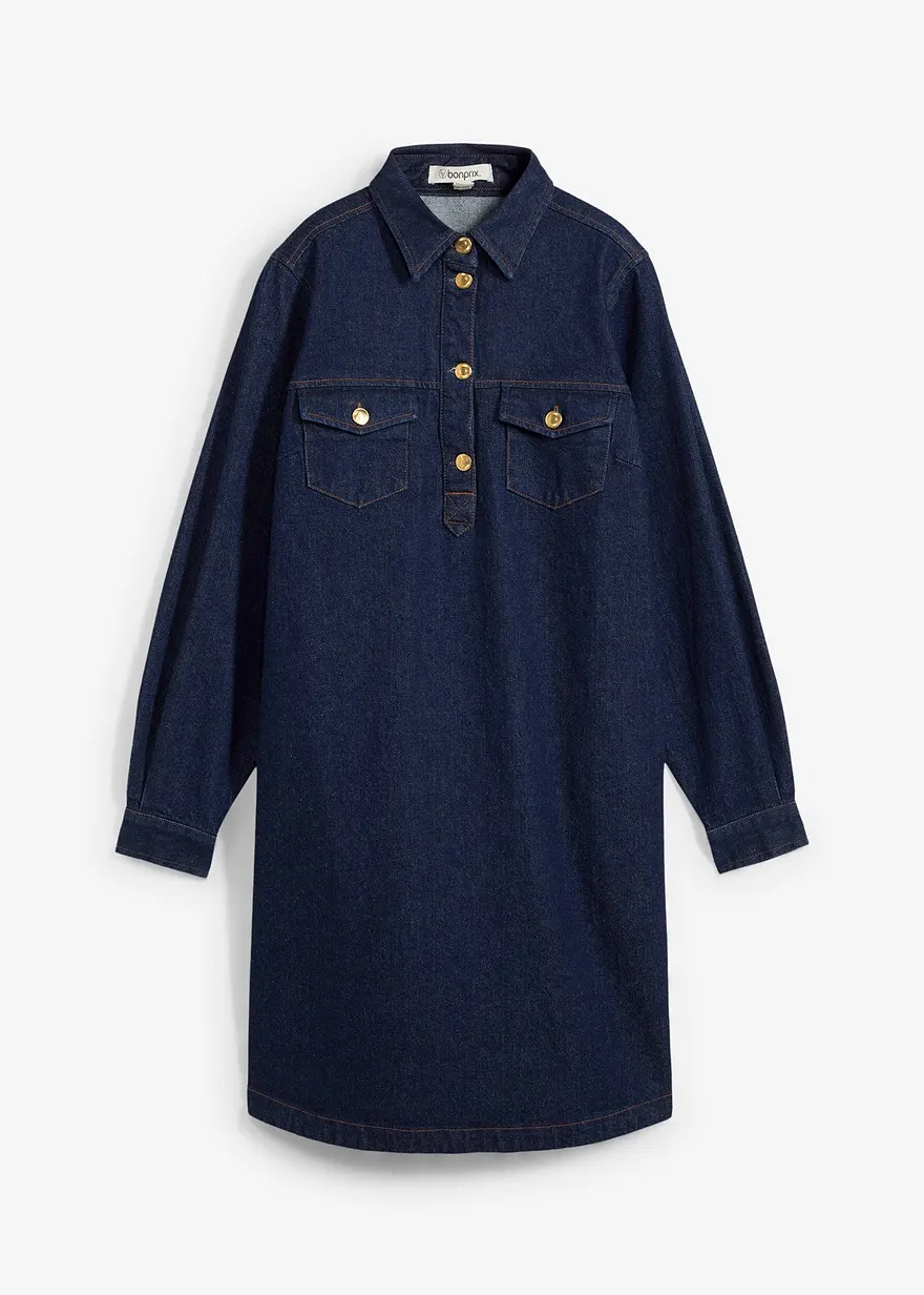 bonprix Kurzes Jeanskleid mit Taschen - blau - Damen