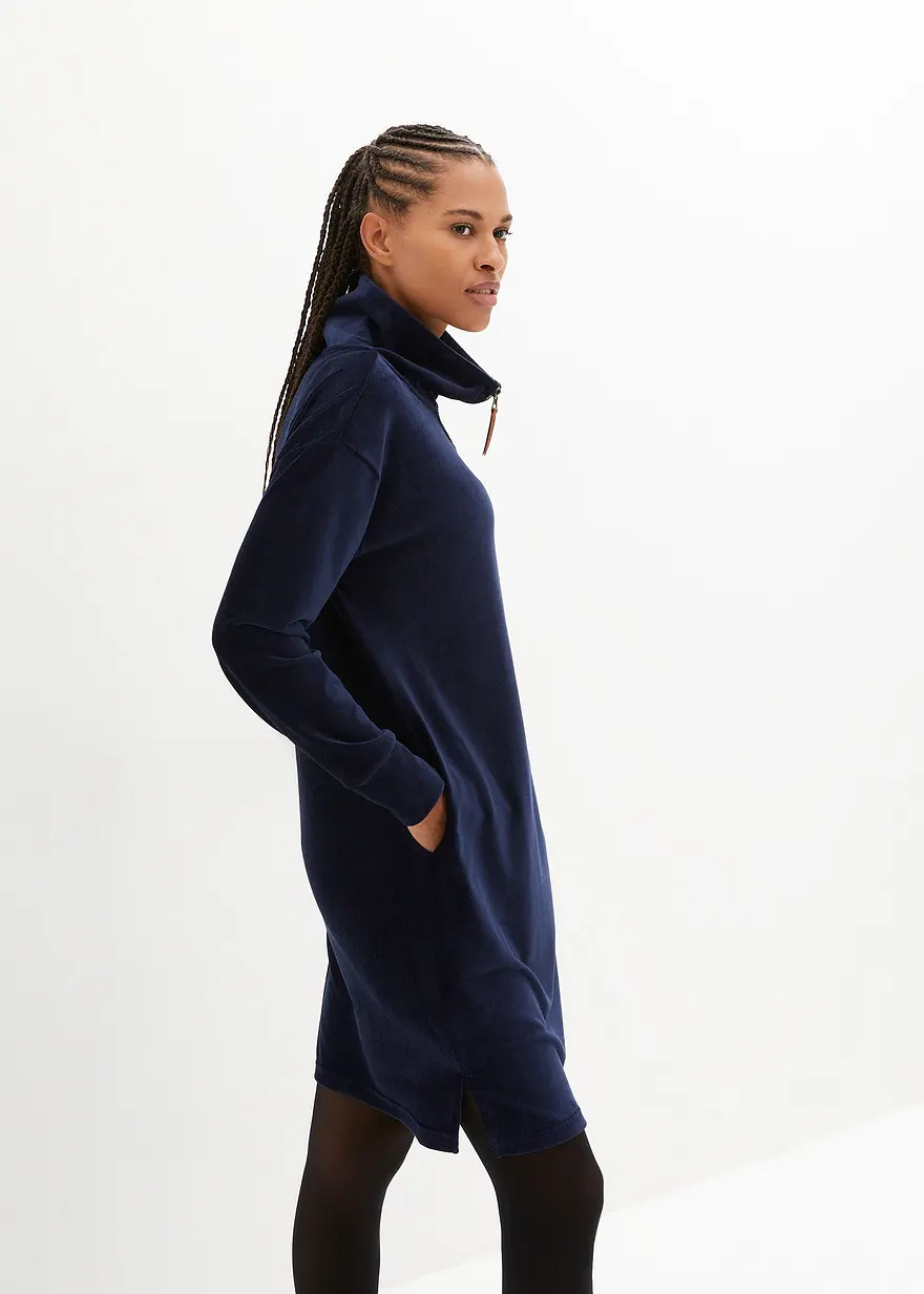 Bonprix Kuscheliges Jersey-Cordkleid - Blau - Damen