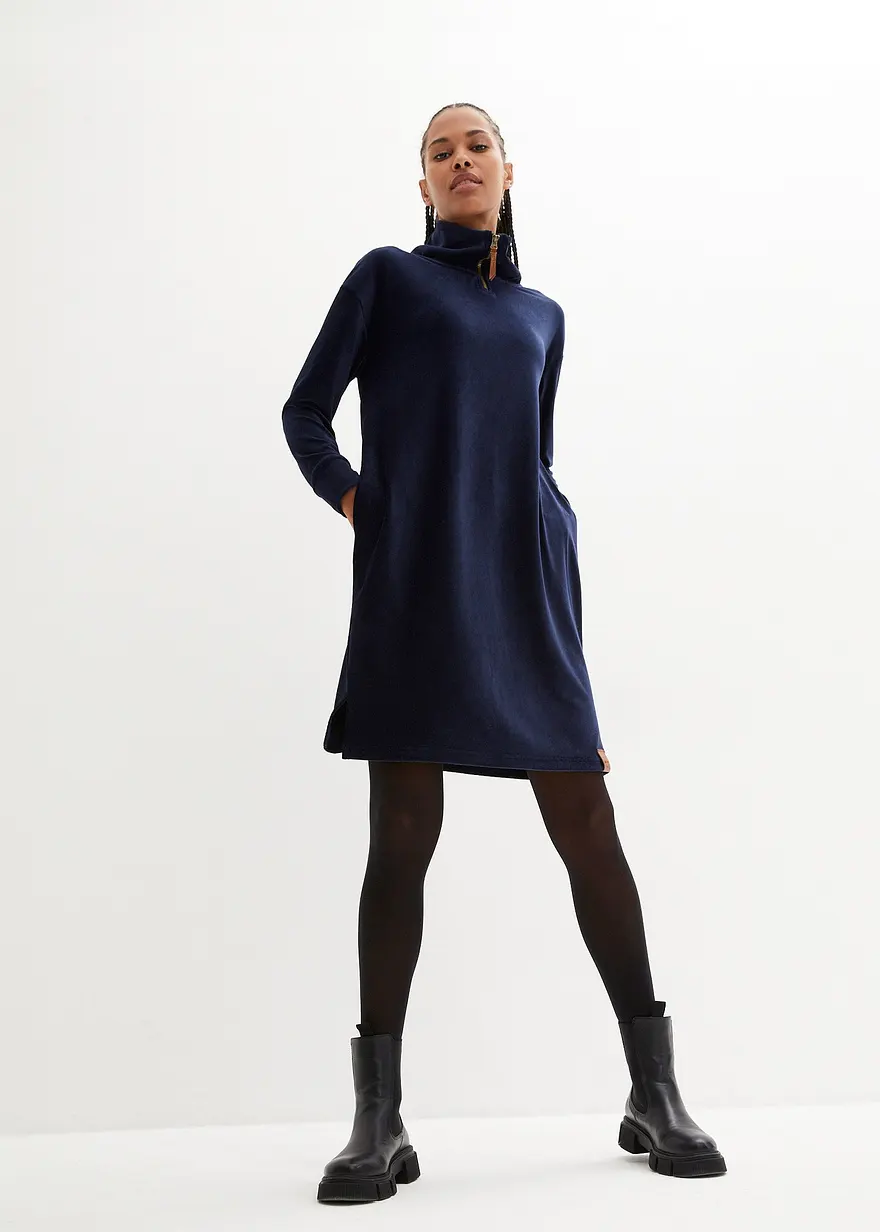 Bonprix Kuscheliges Jersey-Cordkleid - Blau - Damen