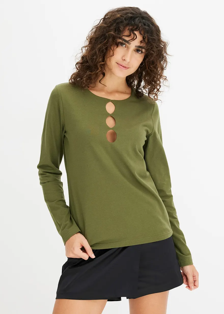 Bonprix Langarmshirt Mit Cut-Outs - Grün - Damen
