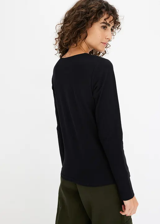 Bonprix Langarmshirt Mit Cut-Outs - Schwarz - Damen