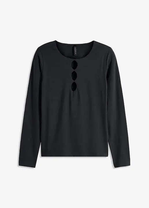 bonprix Langarmshirt mit Cut-Outs - schwarz - Damen