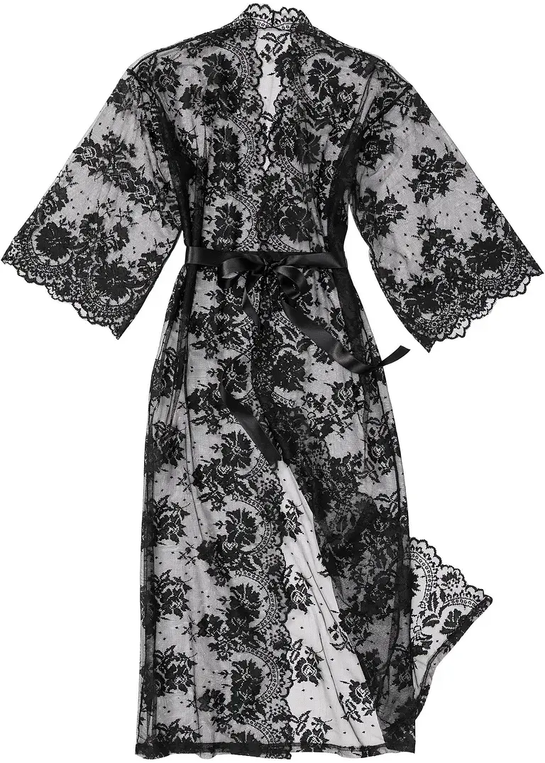 bonprix Langer Kimono aus Spitze - schwarz - Damen