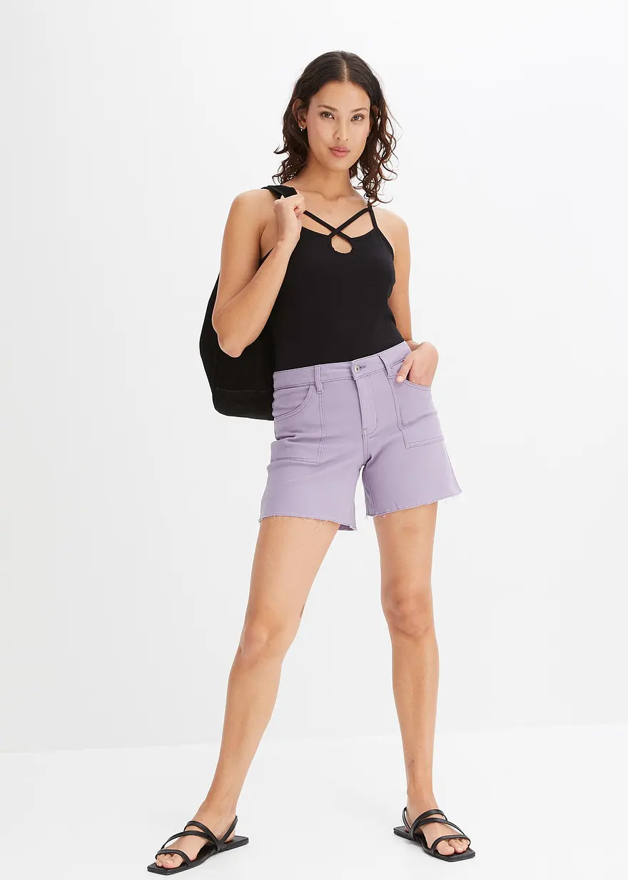 Bonprix Lässige Twill Shorts - Lila - Damen