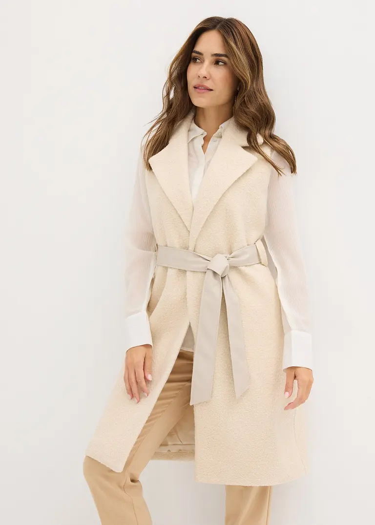 Bonprix Lässige Weste Mit Gürtel - Beige - Damen
