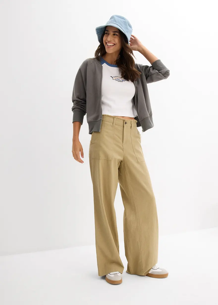 Bonprix Lässige Wide Leg Hose - Grün - Damen