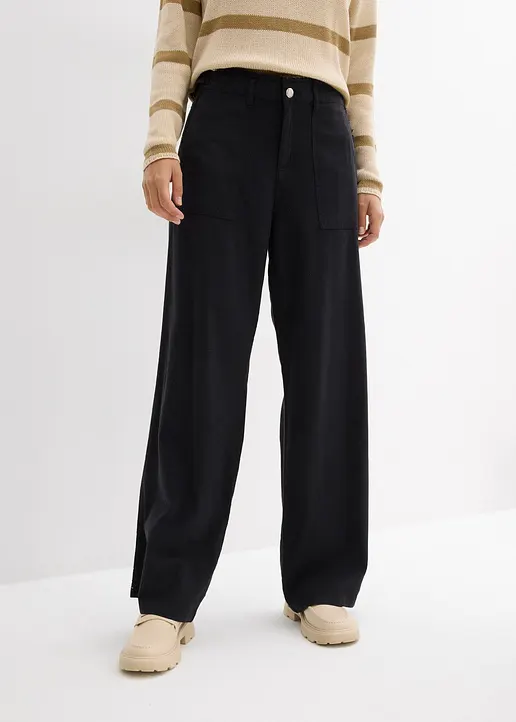 Bonprix Lässige Wide Leg Hose - Schwarz - Damen
