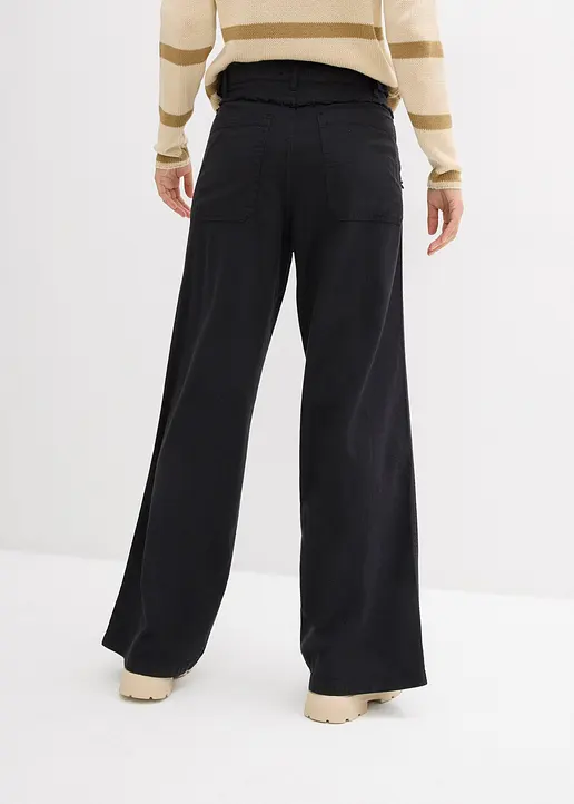 Bonprix Lässige Wide Leg Hose - Schwarz - Damen
