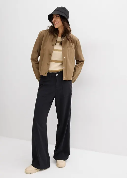 Bonprix Lässige Wide Leg Hose - Schwarz - Damen