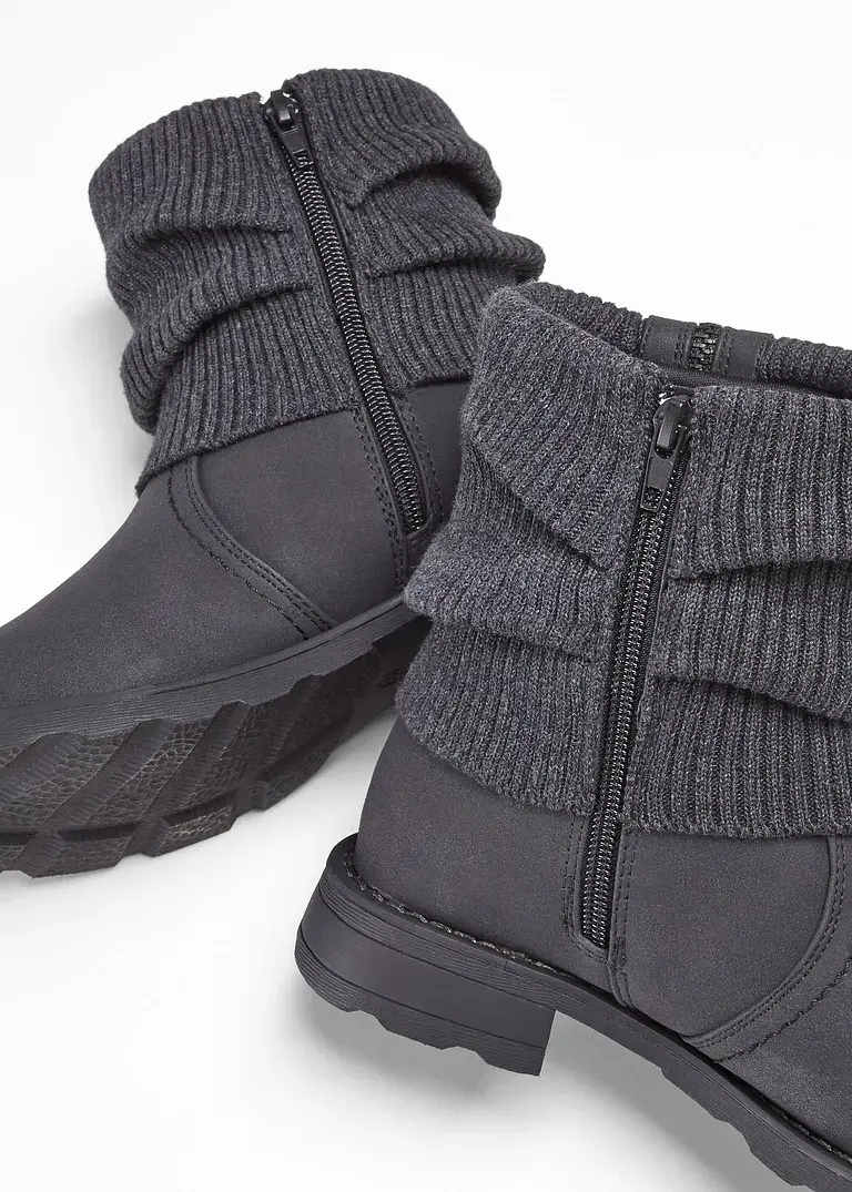 Bonprix Lässiger Boot Mit Strickdetails - Grau - Damen