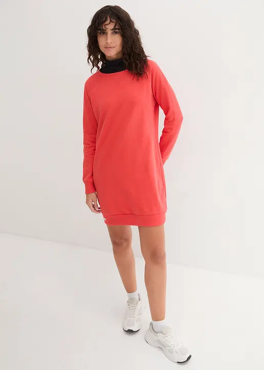 Bonprix Lässiges Sweatkleid Mit Rippbund - Rot - Damen