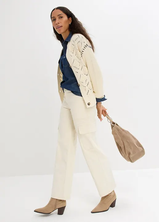 Bonprix Lockere Cargohose Aus Cord - Beige - Damen