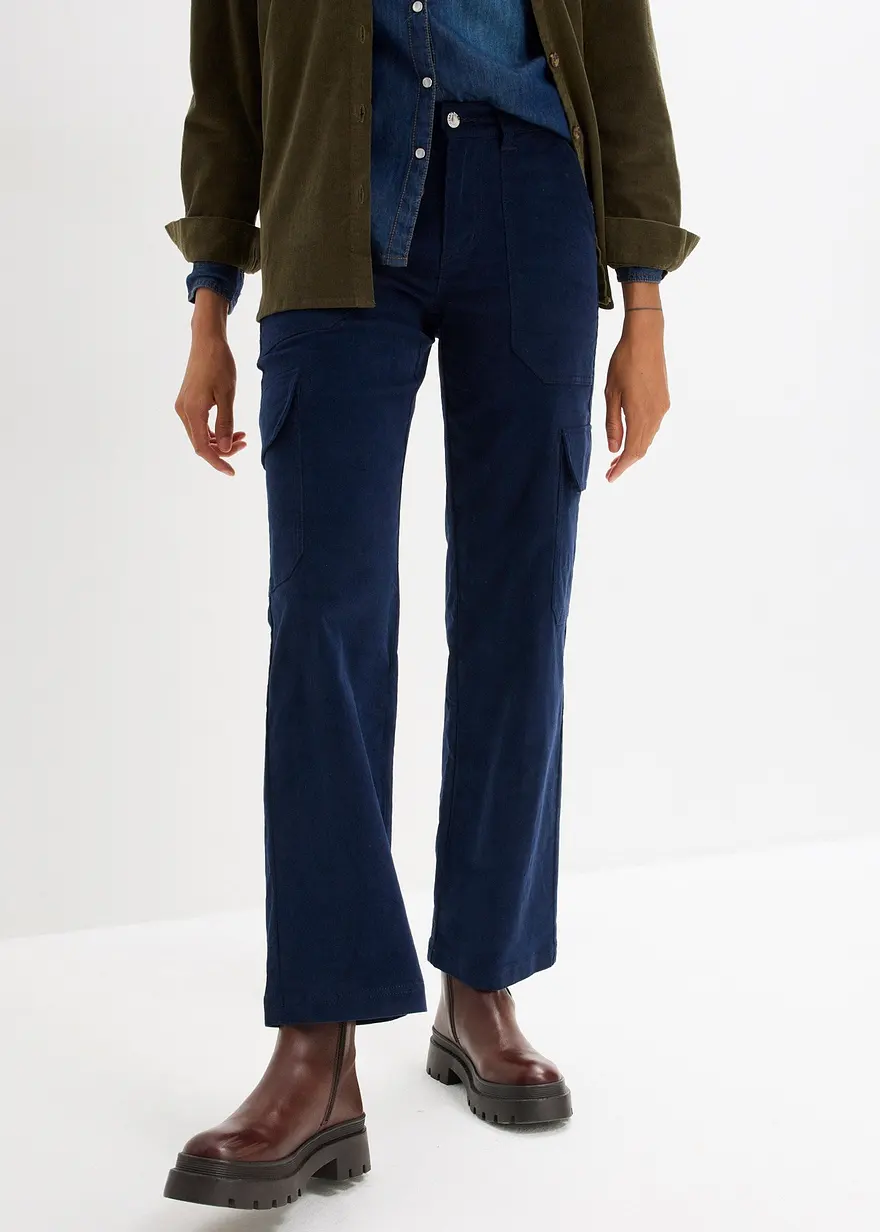 Bonprix Lockere Cargohose Aus Cord - Blau - Damen