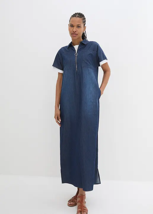 Bonprix Lockeres Maxi-Jeanskleid - Blau - Damen