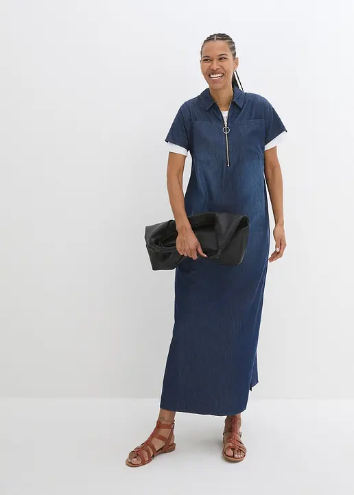 Bonprix Lockeres Maxi-Jeanskleid - Blau - Damen