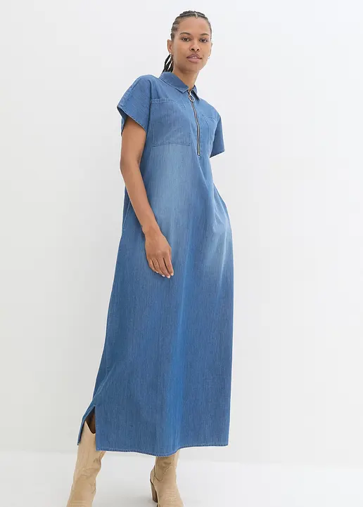 Bonprix Lockeres Maxi-Jeanskleid - Blau - Damen