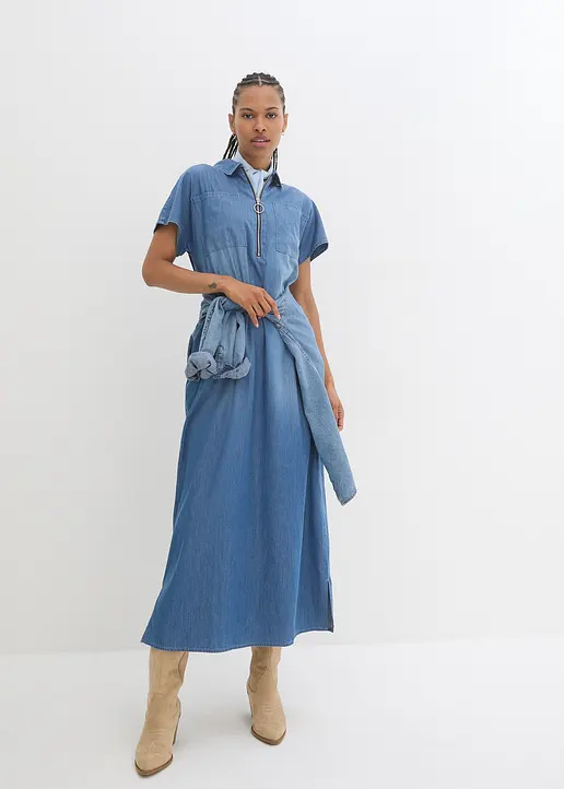 Bonprix Lockeres Maxi-Jeanskleid - Blau - Damen