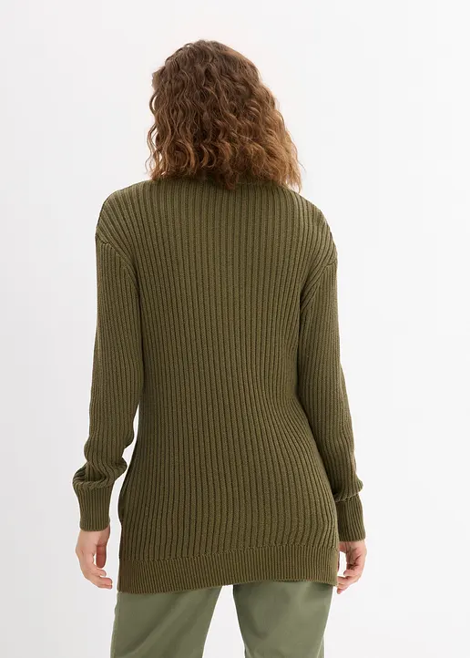 Bonprix Long-Strickjacke Aus Rippstrick - Grün - Damen