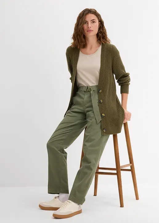 Bonprix Long-Strickjacke Aus Rippstrick - Grün - Damen