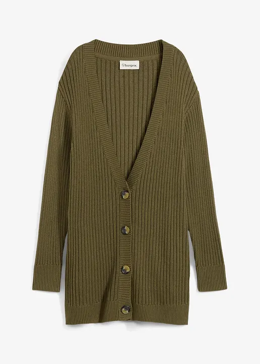 bonprix Long-Strickjacke aus Rippstrick - grün - Damen
