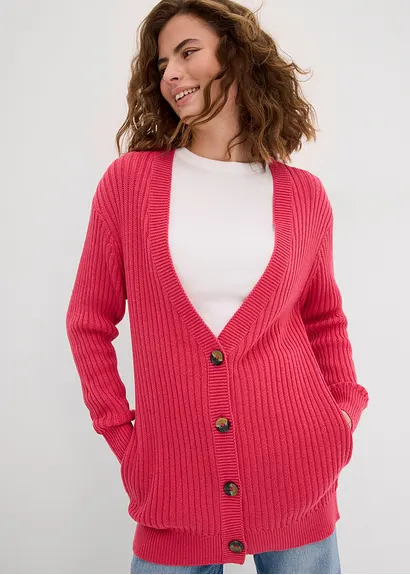Bonprix Long-Strickjacke Aus Rippstrick - Pink - Damen
