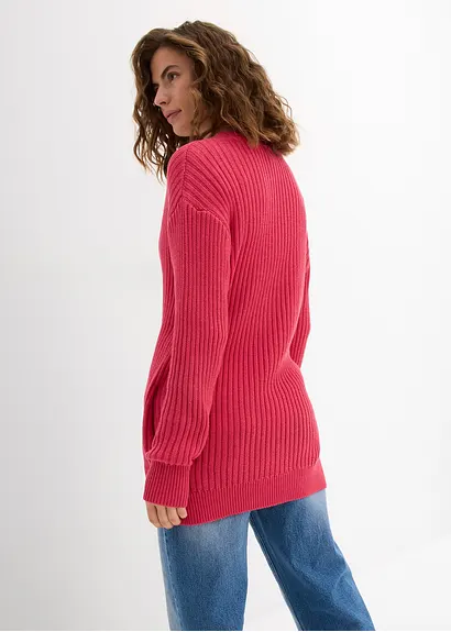 Bonprix Long-Strickjacke Aus Rippstrick - Pink - Damen