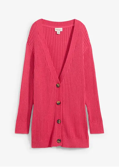 bonprix Long-Strickjacke aus Rippstrick - pink - Damen