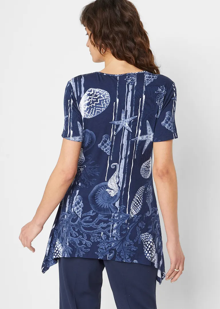 Bonprix Longshirt Mit Zipfel Kurzarm - Blau - Damen