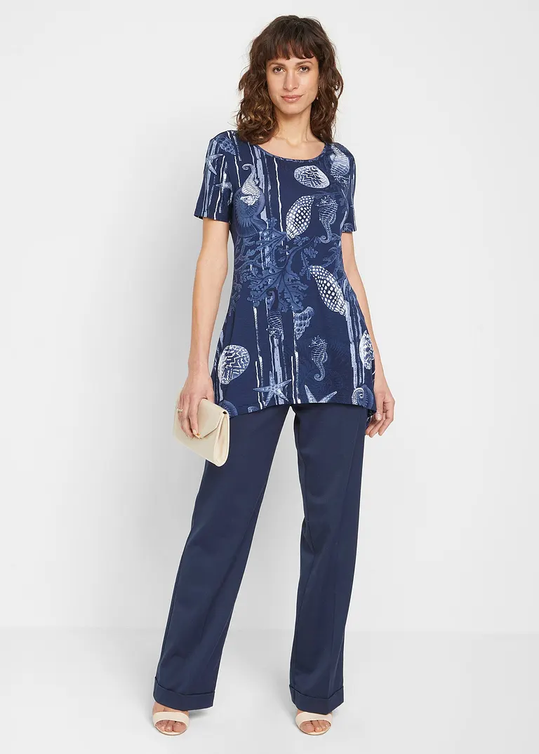 Bonprix Longshirt Mit Zipfel Kurzarm - Blau - Damen