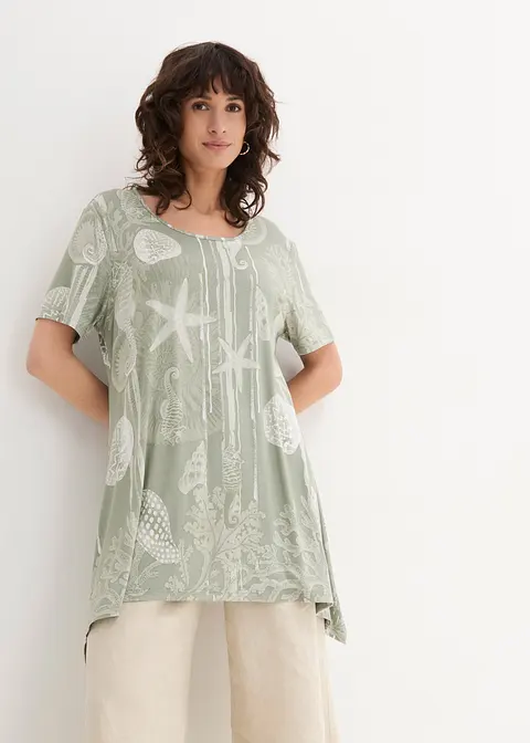 Bonprix Longshirt Mit Zipfel Kurzarm - Grün - Damen