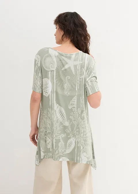 Bonprix Longshirt Mit Zipfel Kurzarm - Grün - Damen