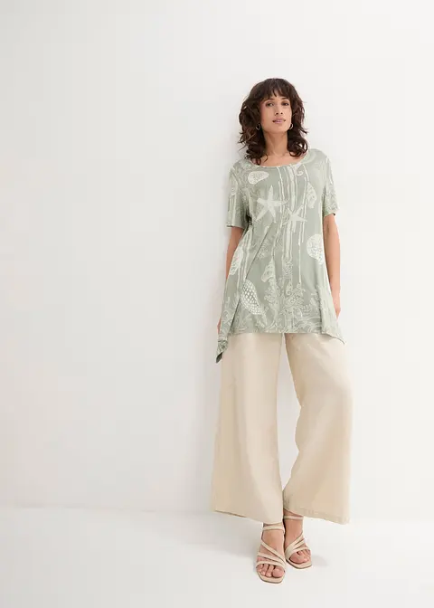Bonprix Longshirt Mit Zipfel Kurzarm - Grün - Damen