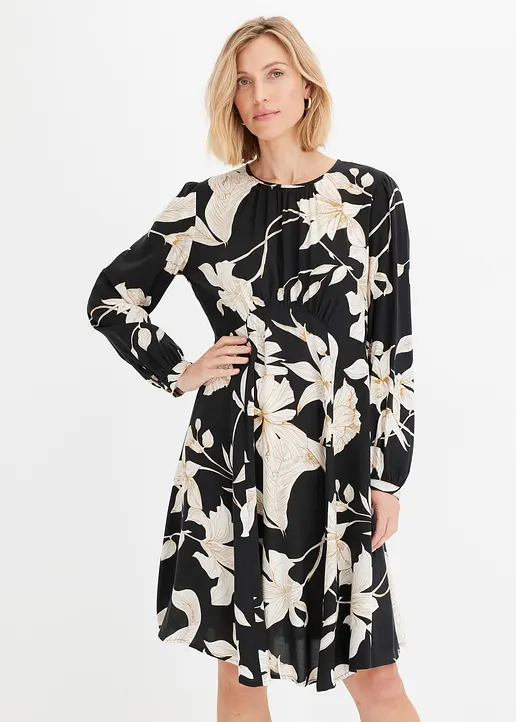 Bonprix Luftiges Viskose Kleid - Schwarz - Damen