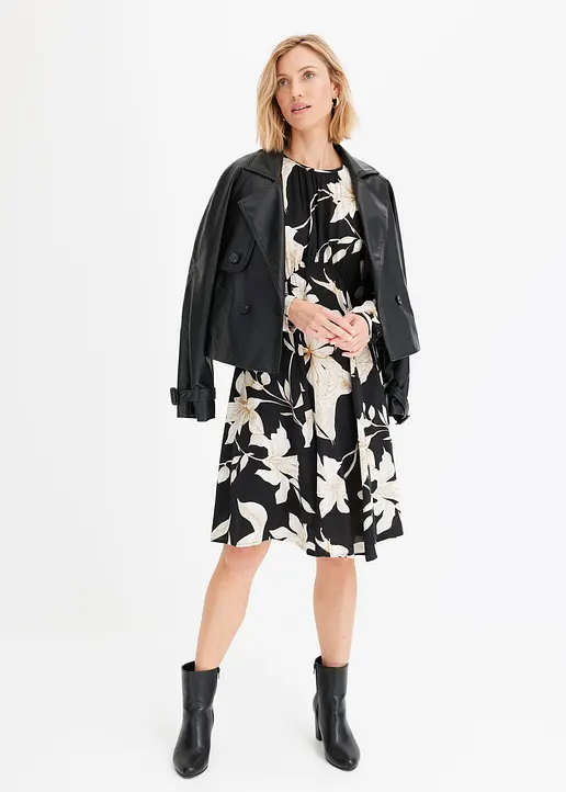 Bonprix Luftiges Viskose Kleid - Schwarz - Damen