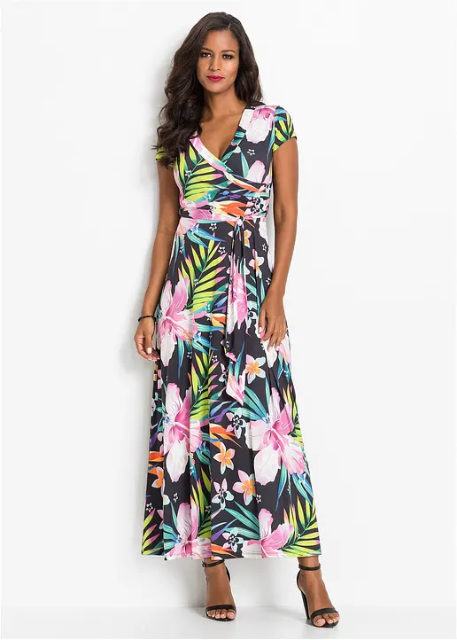 Bonprix Maxikleid In Wickeloptik - Schwarz - Damen