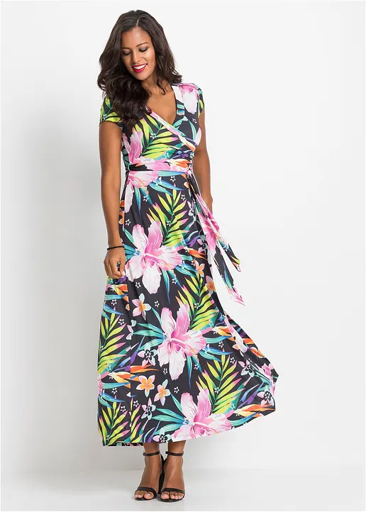 Bonprix Maxikleid In Wickeloptik - Schwarz - Damen