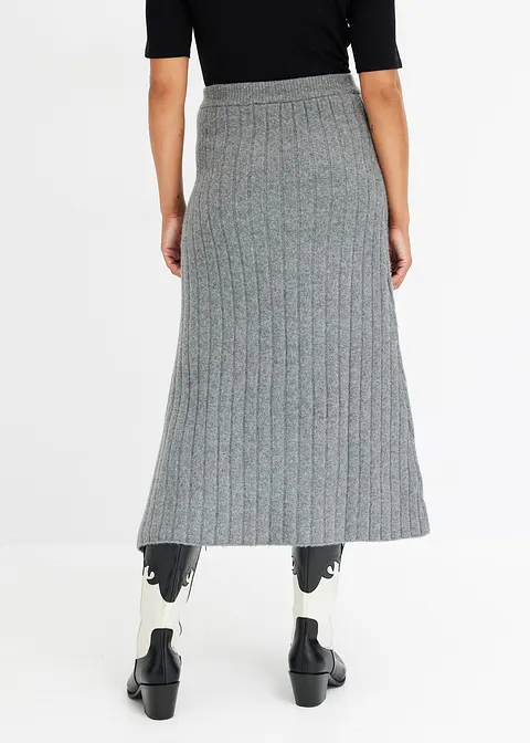 Bonprix Midi Strickrock Mit Schlitz - Grau - Damen