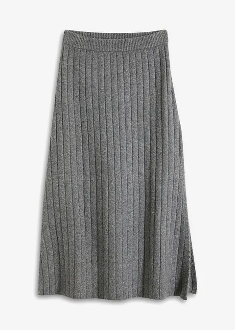 bonprix Midi Strickrock mit Schlitz - grau - Damen