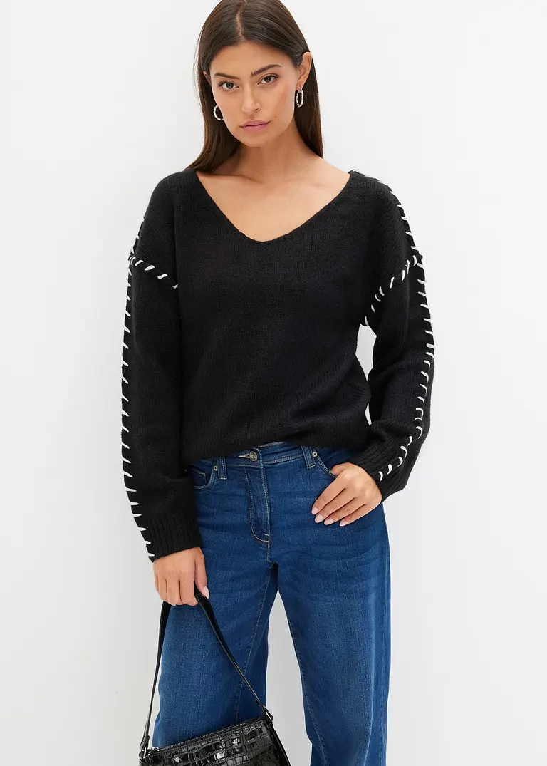 Bonprix Mit V-Ausschnitt - Schwarz - Damen