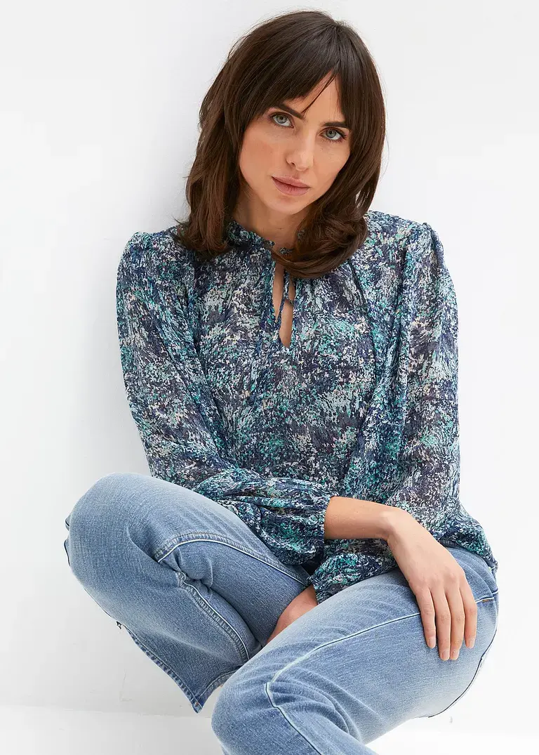 Bonprix Moderne Bluse Mit Bindeband - Blau - Damen