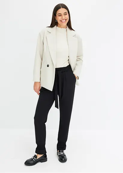 Bonprix Moderne Hose Mit Bindegürtel - Schwarz - Damen